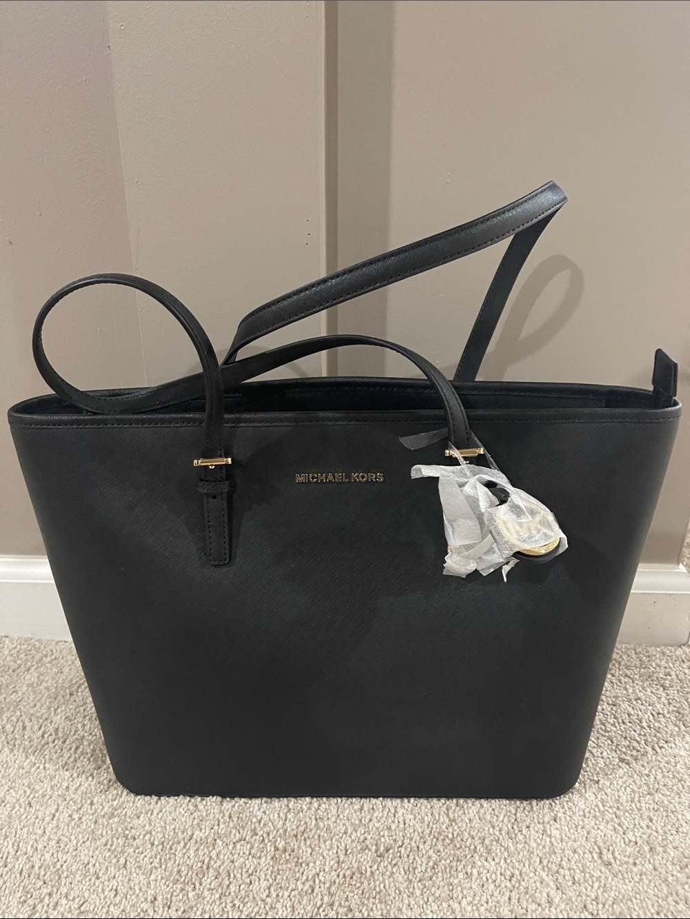 Michael Kors Black Saffiano Tote with Gold-Tone Hardware 14x11